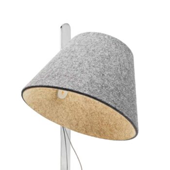 The Lana Floor lamp features a grey conical felt lampshade and a slender metallic stand. The lamp is currently turned off.