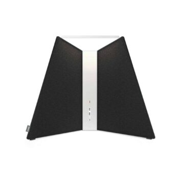 The Corner Office speaker has black fabric sides and a central white panel with control buttons and an LED indicator, ideal for adding modernity to your office space.