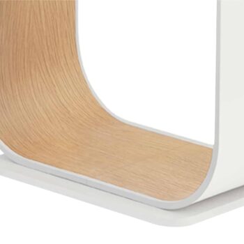 The Contour Floor features a curved wooden structure with a sleek white exterior and flat base, perfectly complementing modern floor designs.