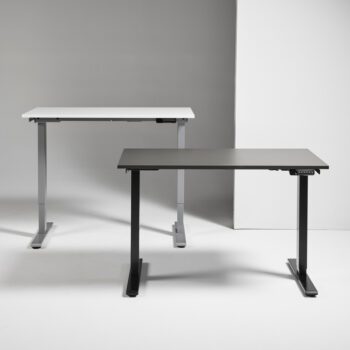 Two eFloat Go 2.0 Desks, one in black and one in white