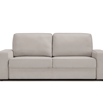 The Twin Sofa-bed is a modern, beige piece featuring plush cushions and wide armrests, displayed against a plain white background.