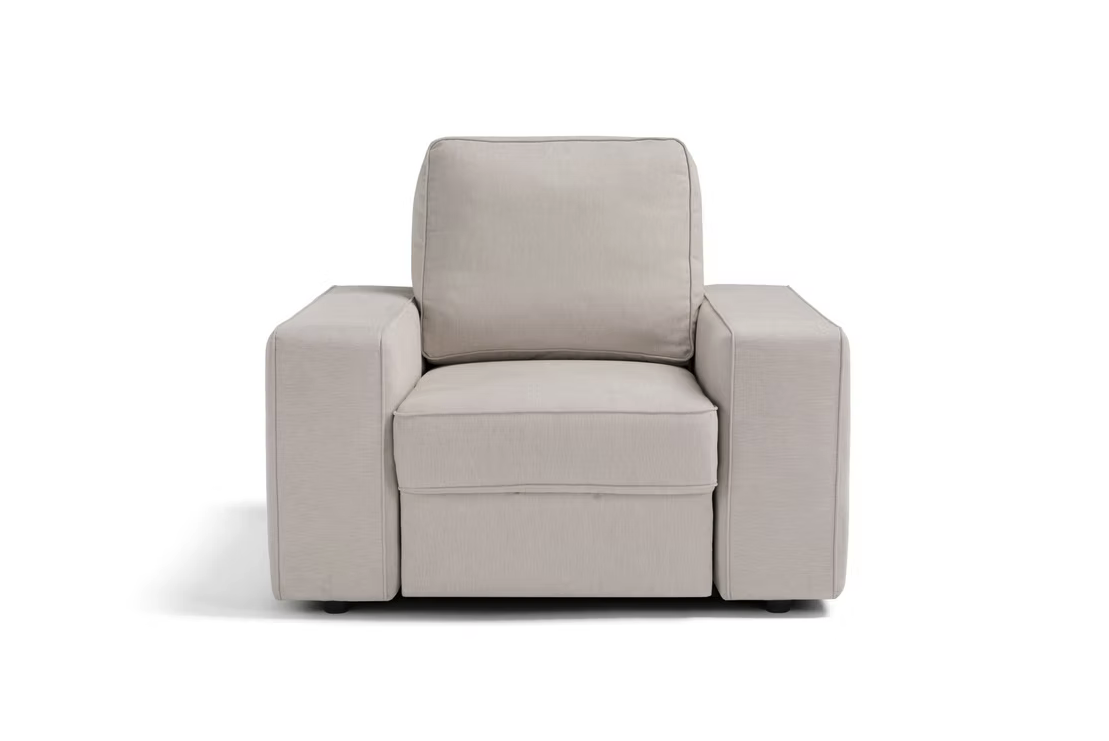 A beige upholstered armchair with wide armrests and a cushioned seat and backrest, designed to pair perfectly with the Twin Sofa-bed, shown against a plain white background.